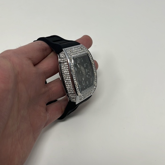 Mens leather strap cz diamond watch - Picture 3 of 6